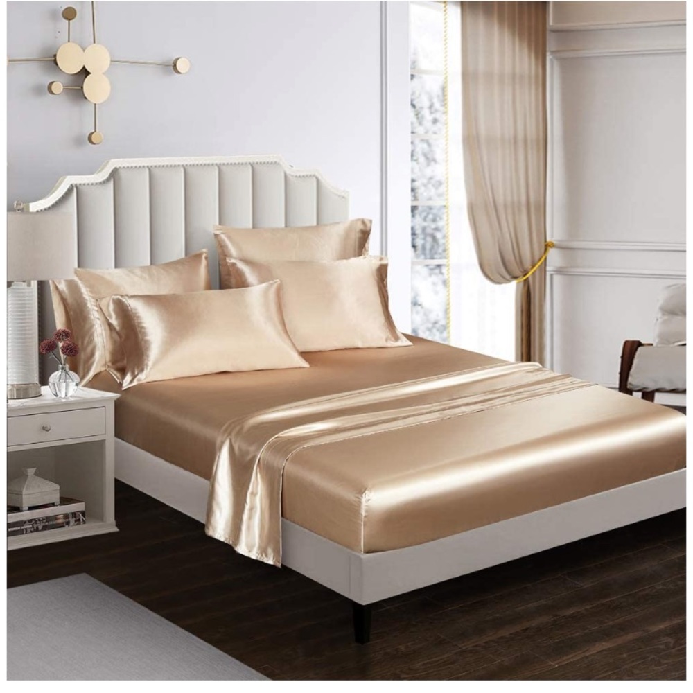6 Pcs Bed Sheet Set Lux Rich Silk Satin Silky Soft - Picture 1 of 6